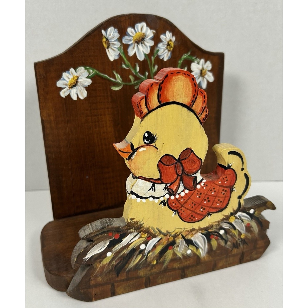 VTG Wooden Recipe Stand Recipe Book Napkin Holder Napkin Chicken Hen on Nest